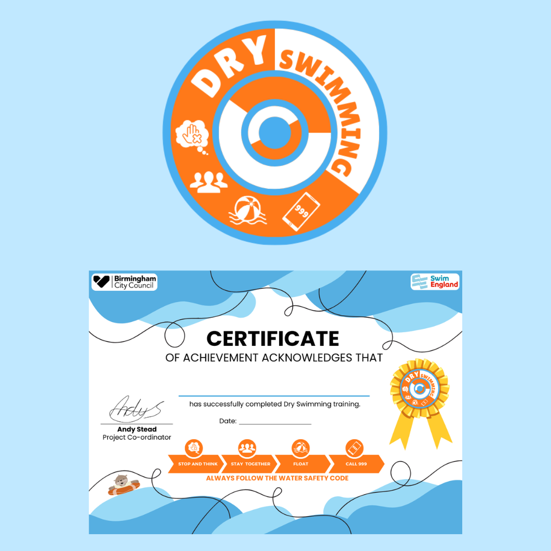 ALÈCLEE Designs - Dry Swimming Logo and certificate for Birmingham Wellbeing Service, in Association with Birmingham City Council.