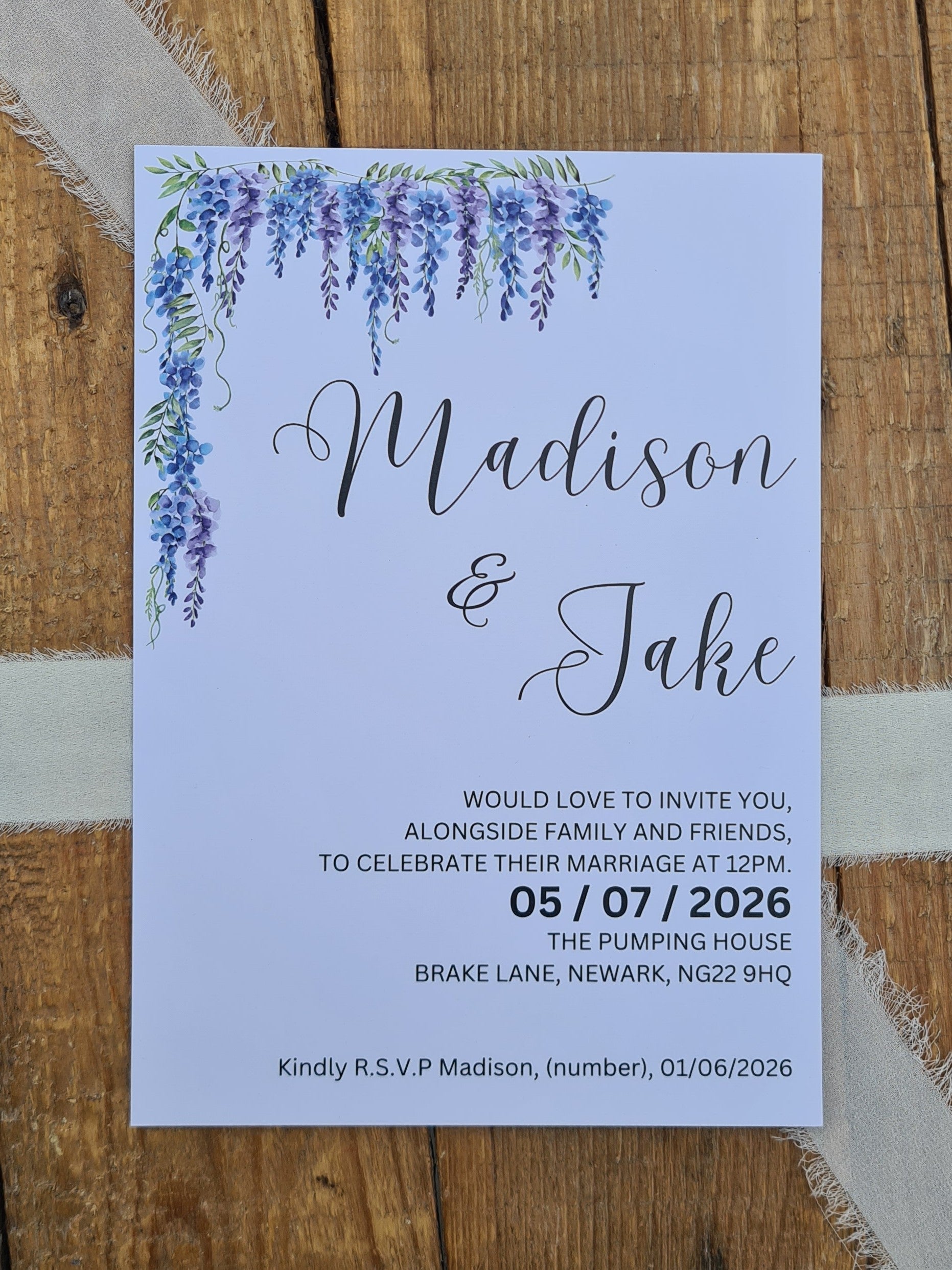 ALÈCLEE Designs - Lavender Wedding Stationery Collection. A refined invitation featuring elegant lavender florals, flowing calligraphy, and clean modern typography. Perfect for couples drawn to soft colour palettes and understated sophistication, this design sets a graceful tone for a beautifully styled celebration.