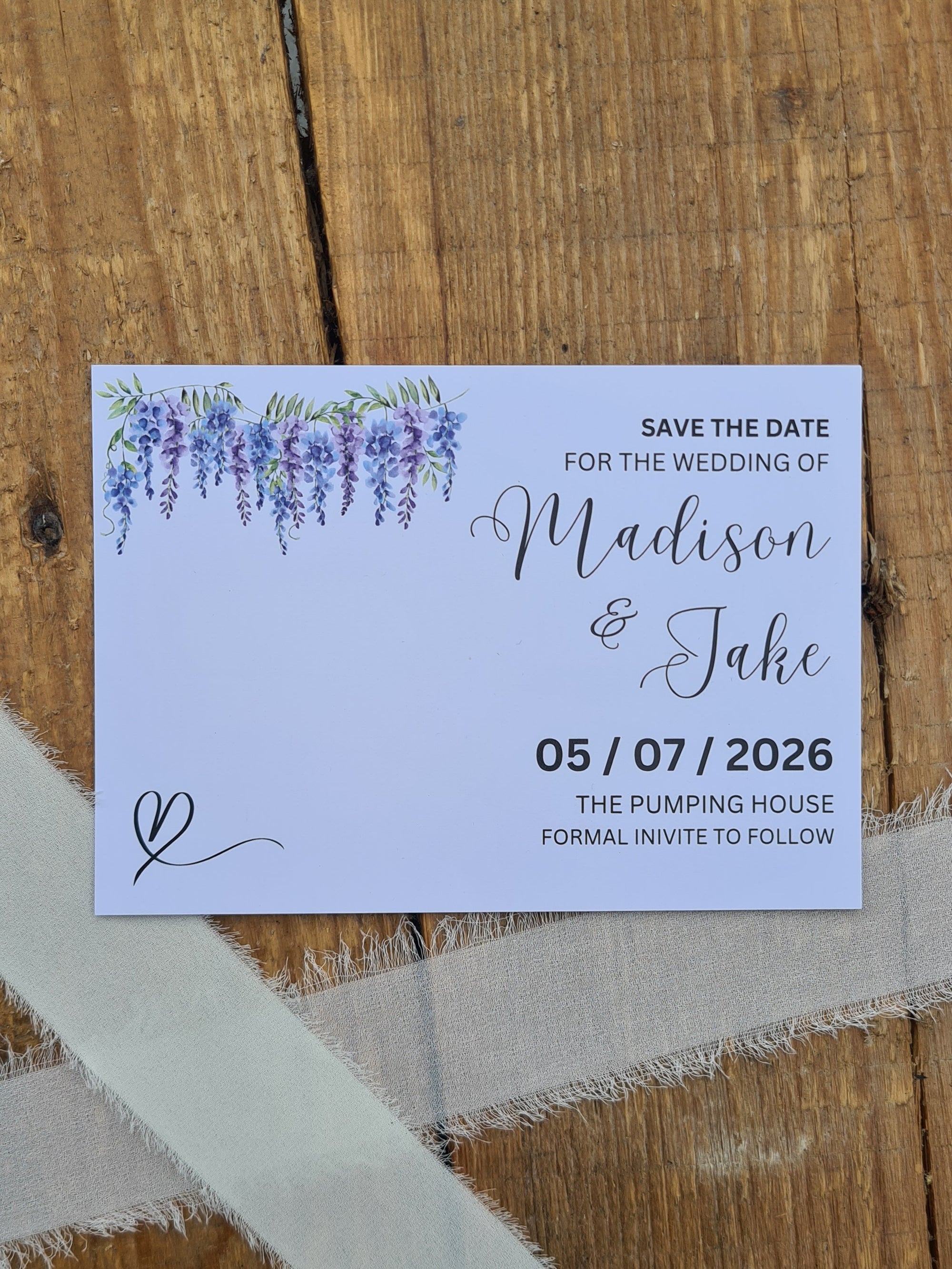 ALÈCLEE Designs - Lavender Wedding Stationery Collection. A refined save-the-date featuring elegant lavender florals, flowing calligraphy, and clean modern typography. Perfect for couples drawn to soft colour palettes and understated sophistication, this design sets a graceful tone for a beautifully styled celebration.